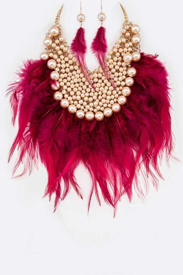 Crimson Feathered necklace.