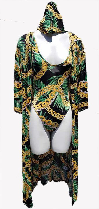 Green Black and Gold Chain Bathing Suit